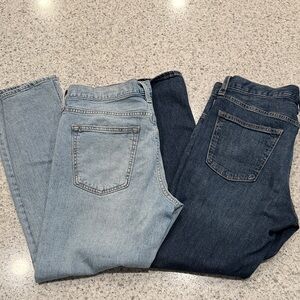 33x30 TWO Pairs Old Navy Men's Slim Jeans - Light Blue & Dark Blue Washes
